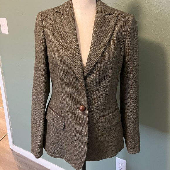 NWT Tweed Herringbone Green Wool Barbour Blazer Jacket - Picture 5 of 12